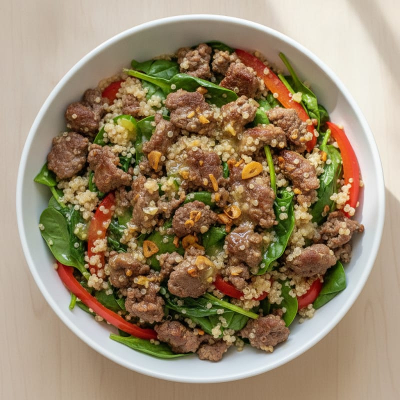 Crispy Ground Beef and Quinoa Power Bowl