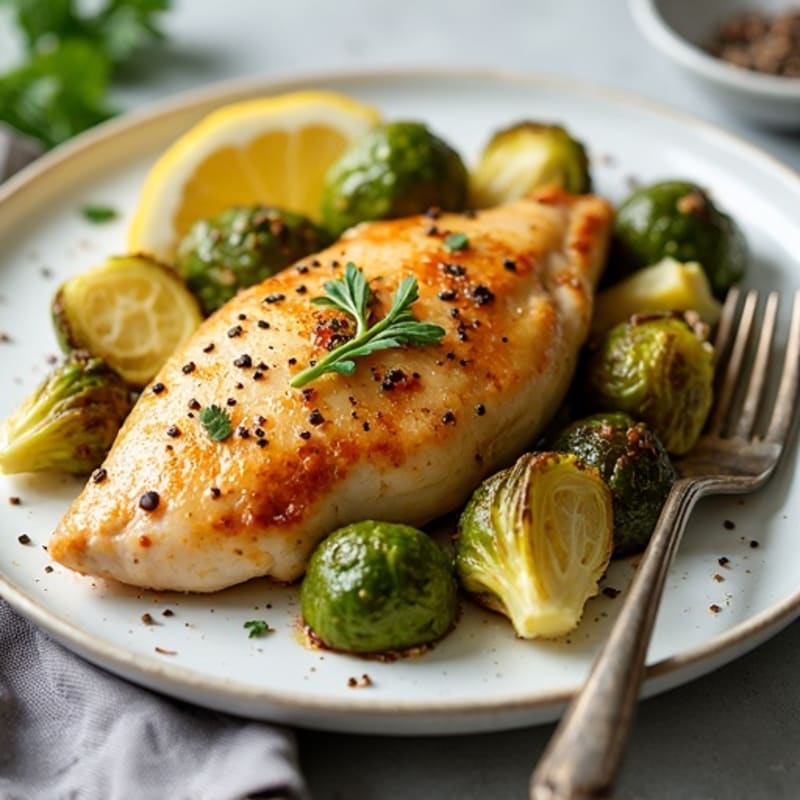 Lemon Garlic Roasted Chicken Breast with Crispy Brussels Sprouts