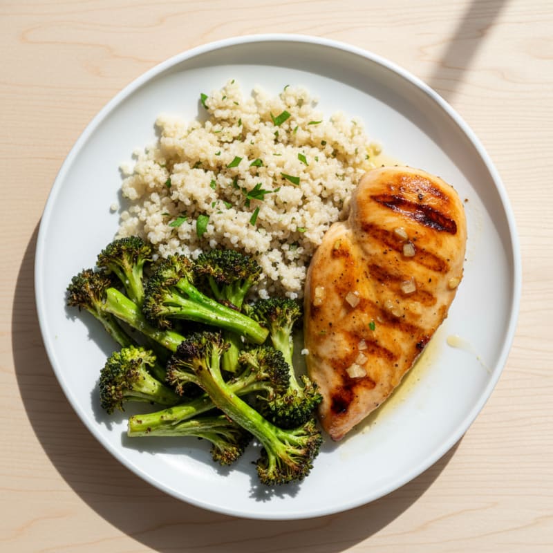 Grilled Chicken Breast with Roasted Broccoli and Quinoa