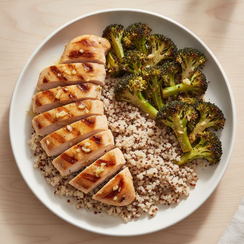 Grilled Chicken Breast with Quinoa and Roasted Broccoli