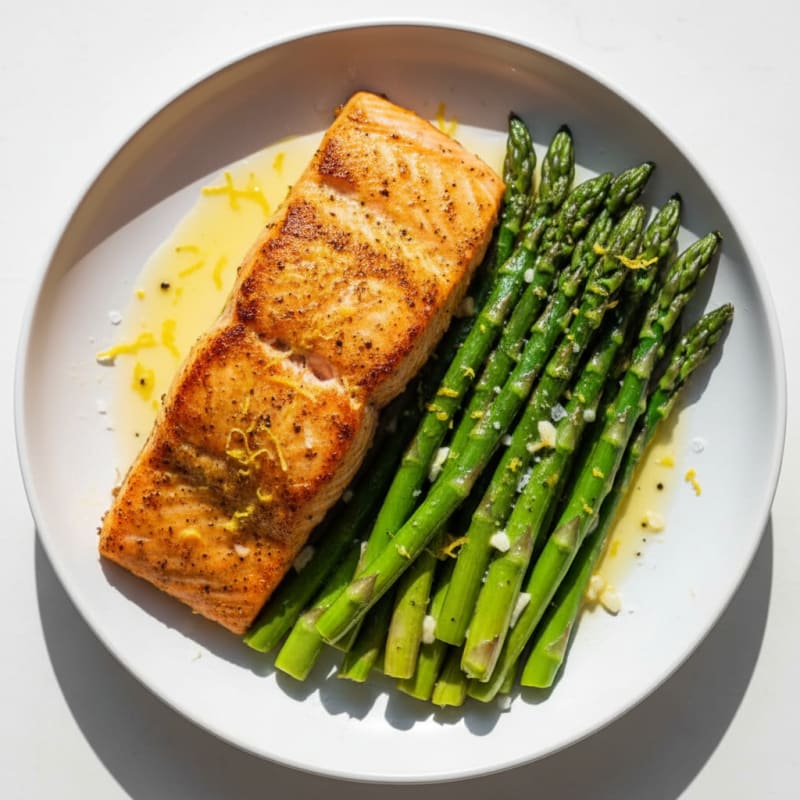 Golden Pan-Seared Salmon with Zesty Asparagus