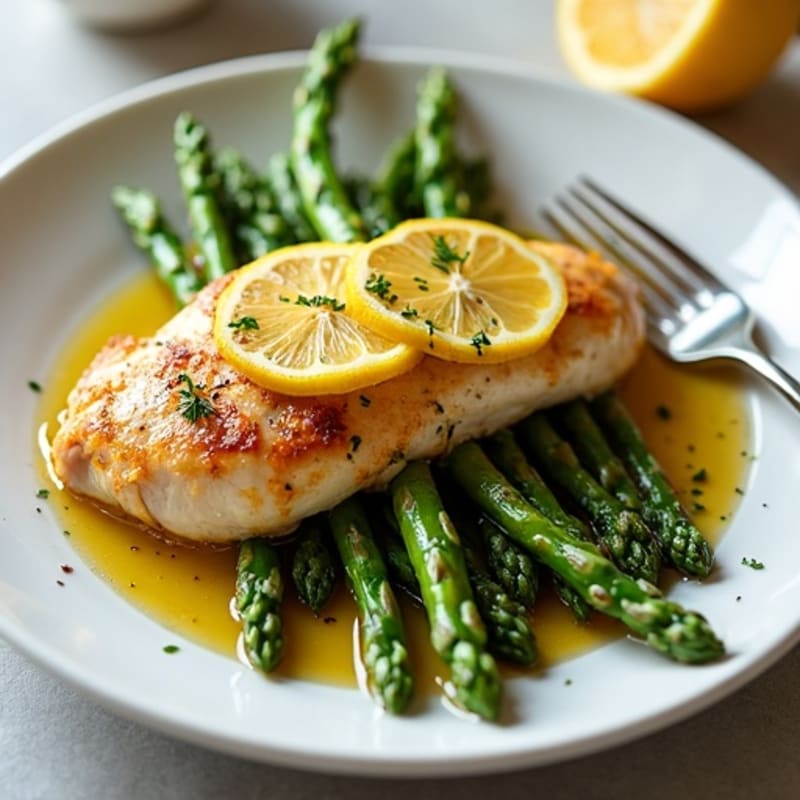 Lemon Garlic Pan-Seared Chicken with Roasted Asparagus