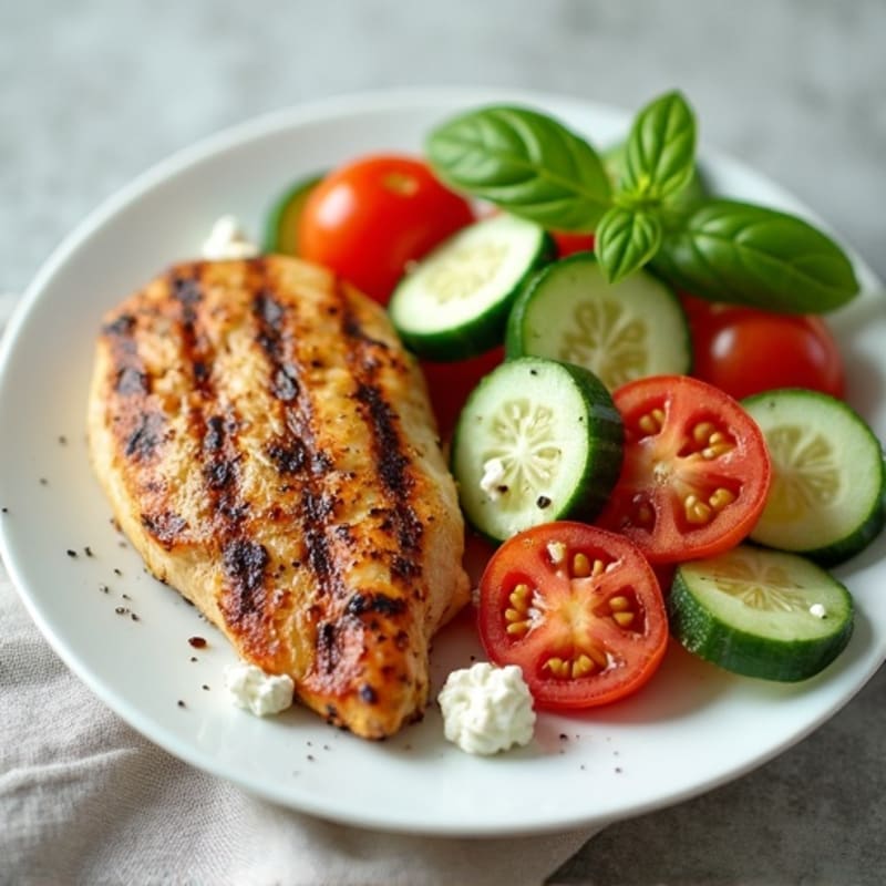Grilled Chicken Breast with Crisp Cucumber Tomato Salad