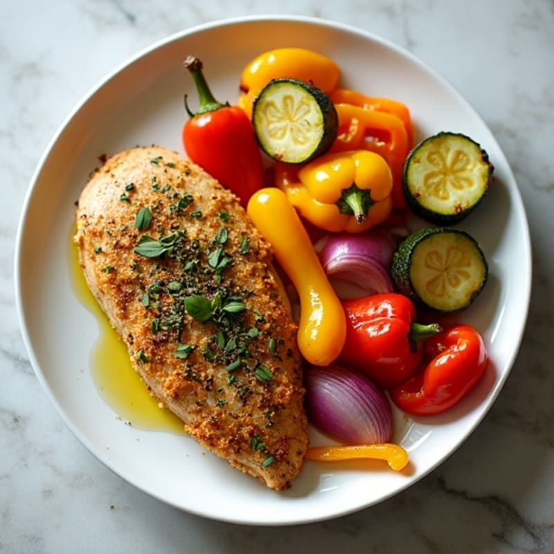 Herb-Crusted Sheet Pan Chicken with Roasted Rainbow Vegetables