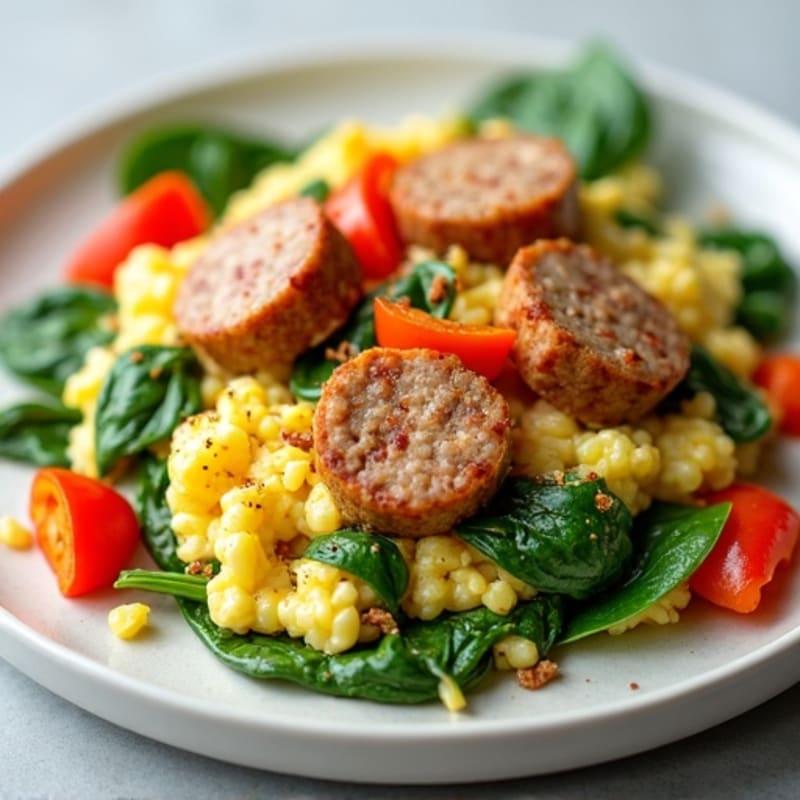 Egg White Scramble with Turkey Sausage and Spinach