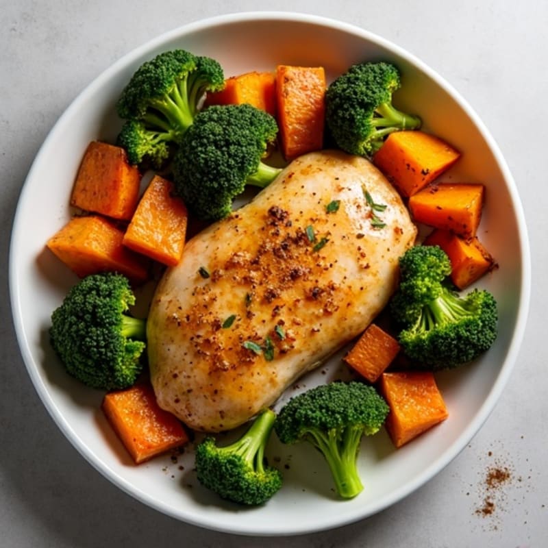 Sheet Pan Roasted Sweet Potato and Chicken with Crispy Broccoli