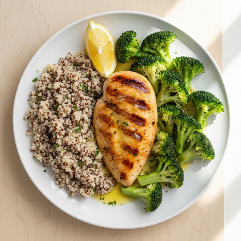 Grilled Chicken Breast with Quinoa and Steamed Broccoli