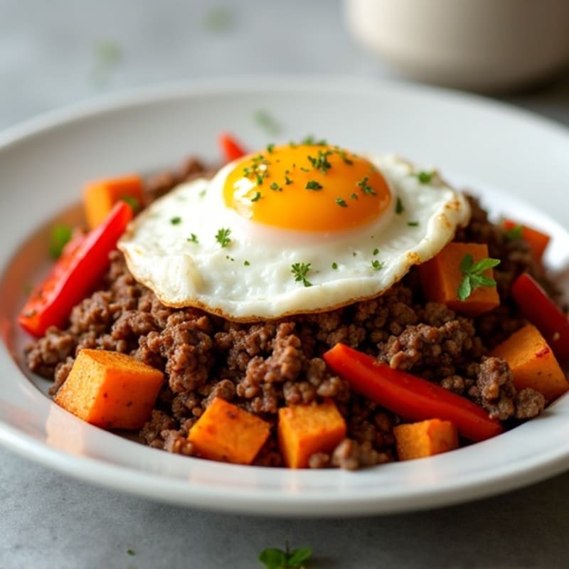 Savory Ground Beef and Crispy Sweet Potato Hash