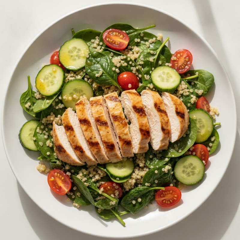 Grilled Chicken and Quinoa Salad with Fresh Spinach