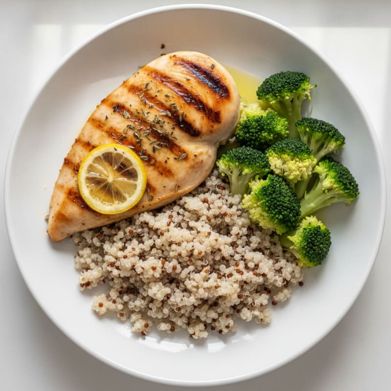 Grilled Chicken Breast with Quinoa and Steamed Broccoli