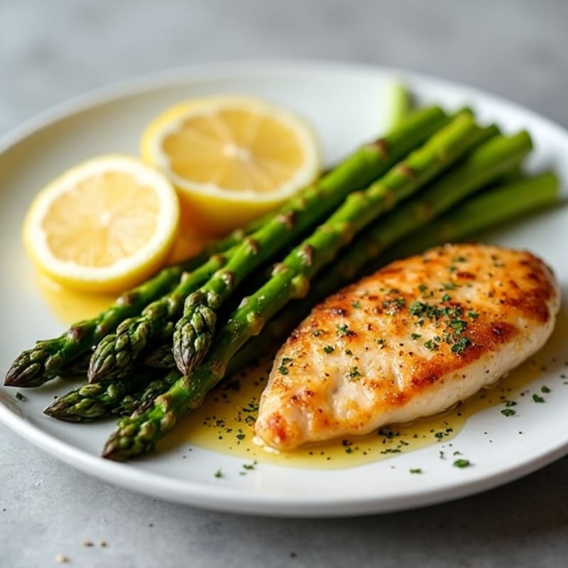 Lemon Garlic Pan-Seared Chicken with Roasted Asparagus
