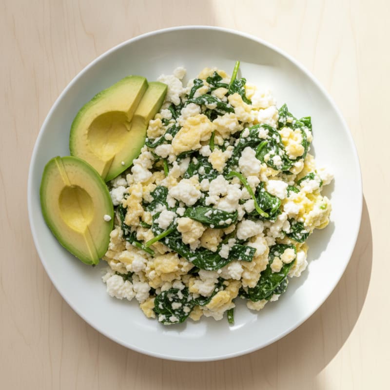 Egg White Spinach Scramble with Cottage Cheese