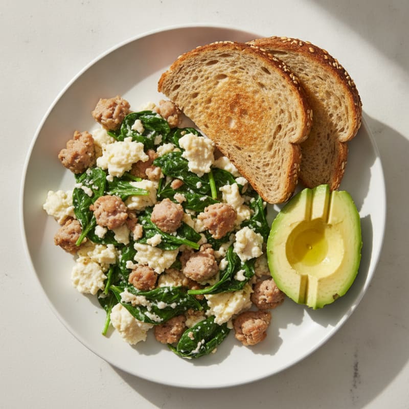 Egg White and Turkey Sausage Scramble with Spinach