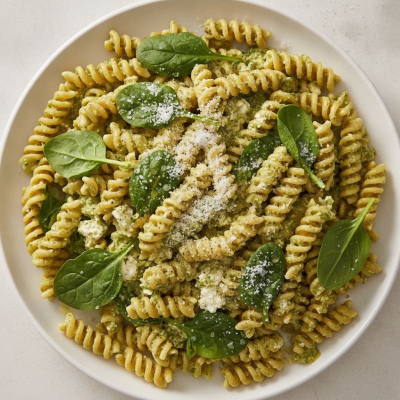 Pesto Pasta with Creamy Cottage Cheese