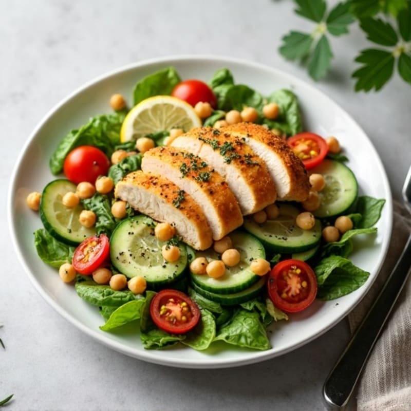 Herb-Roasted Chicken and Chickpea Salad with Crisp Greens