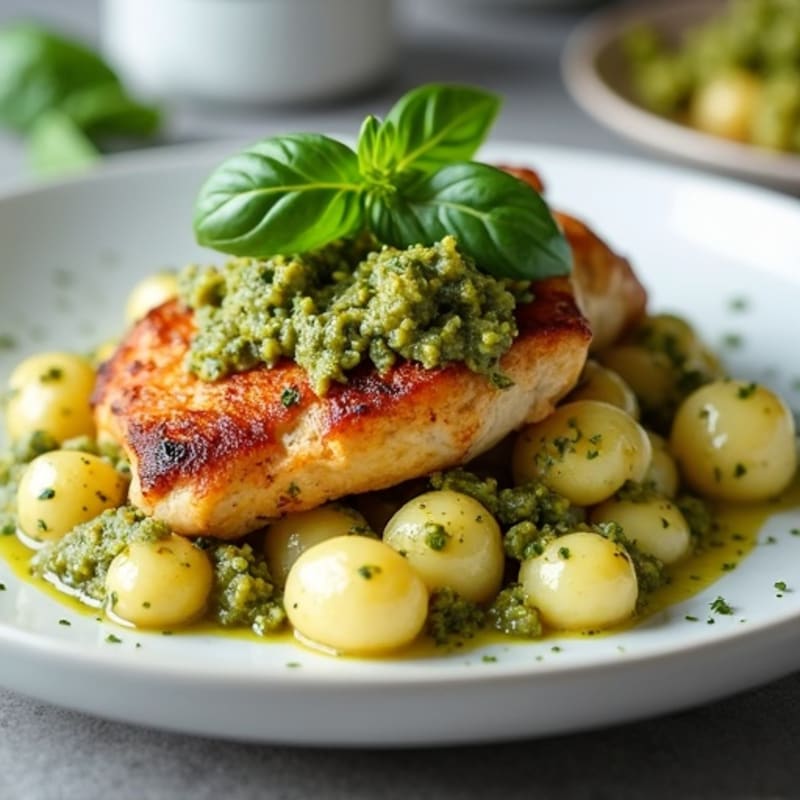 Pan-Seared Chicken with Fluffy Gnocchi and Vibrant Basil Pesto