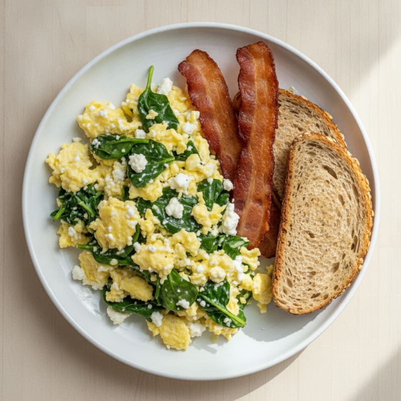 Cottage Cheese Scramble with Spinach and Turkey Bacon