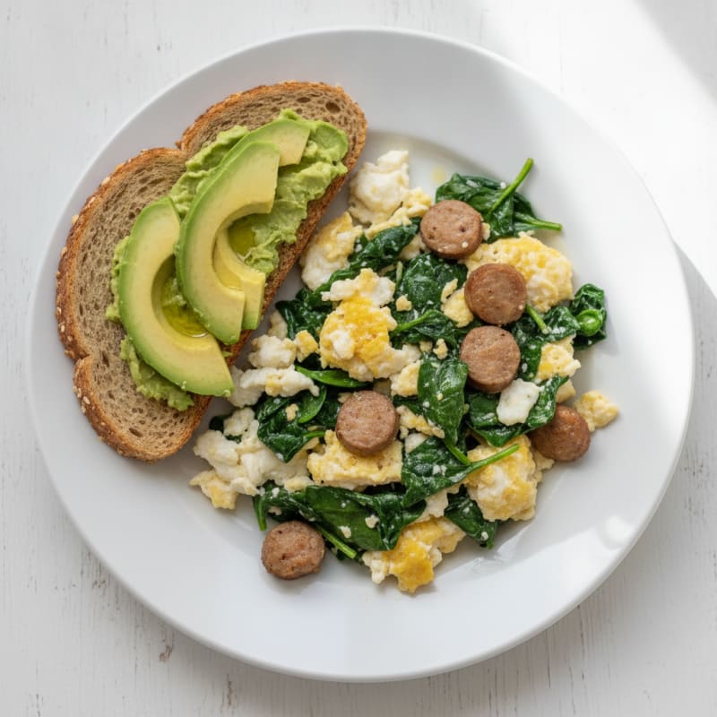 Egg White Scramble with Turkey Sausage and Spinach