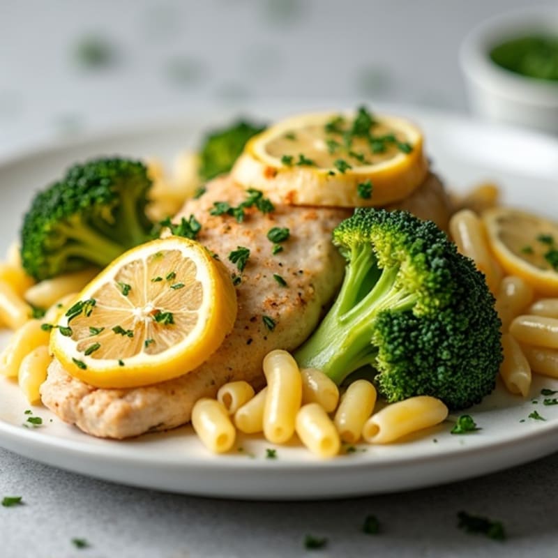 Creamy Lemon Herb Chicken Pasta with Roasted Broccoli
