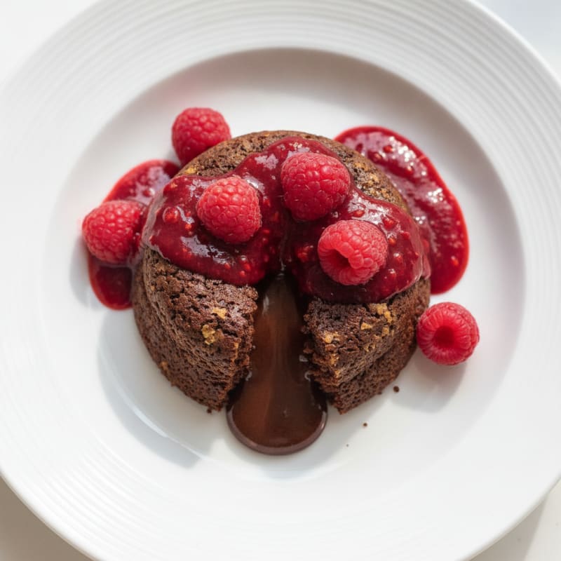 Chocolate Lava Cake with Raspberry Coulis