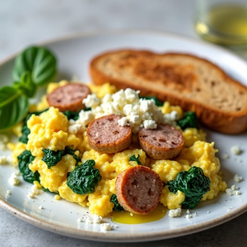 Egg White Scramble with Turkey Sausage and Spinach