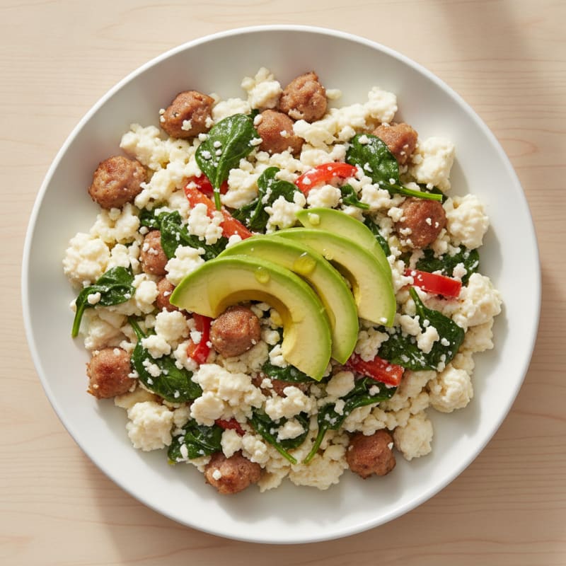 Egg White and Spinach Scramble with Turkey Sausage