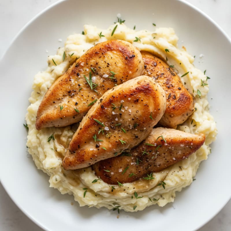 Buttery Garlic Herb Mashed Potatoes with Roasted Chicken