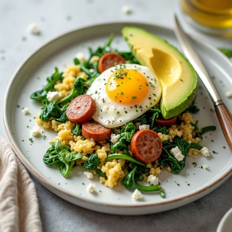 Egg White and Turkey Sausage Scramble with Spinach and Feta
