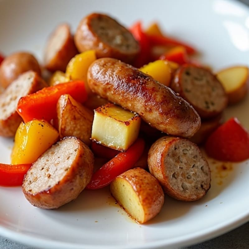 Sheet Pan Crispy Potato and Sausage Bake with Bell Peppers