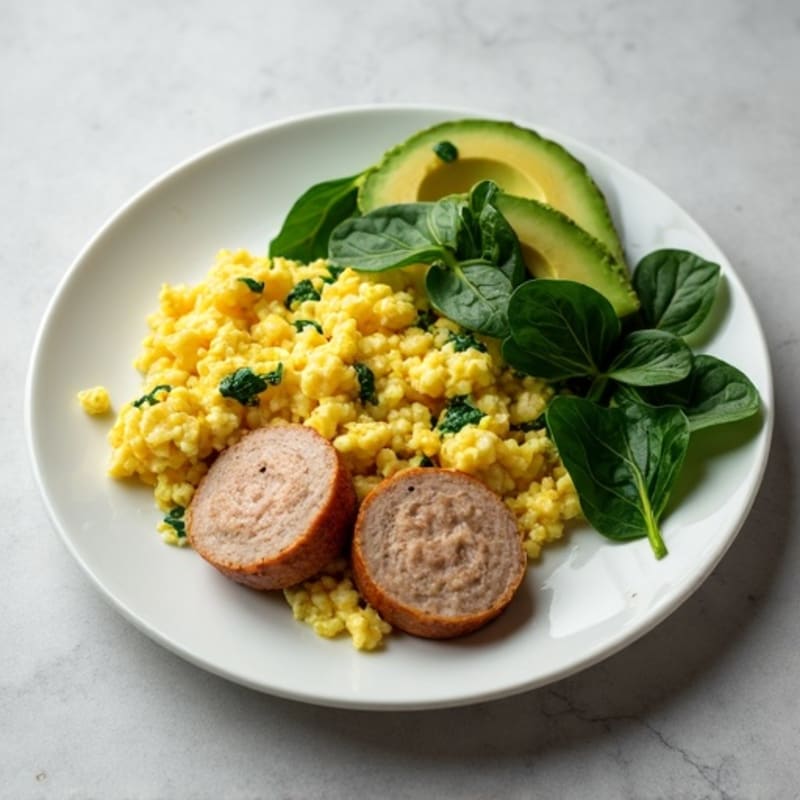 Egg White Scramble with Turkey Sausage and Spinach