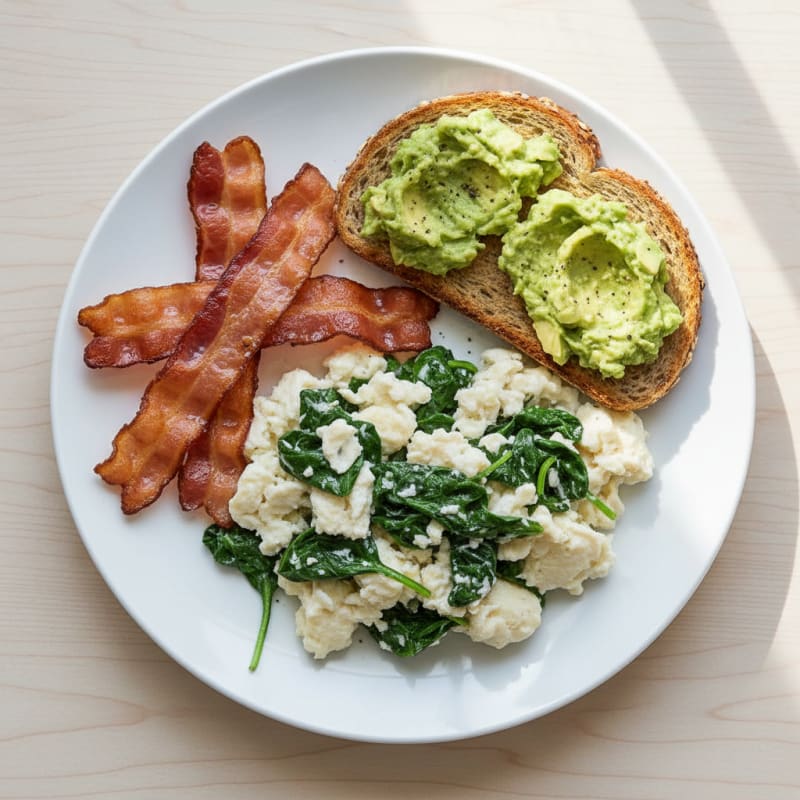 Crispy Turkey Bacon Egg White Scramble with Spinach
