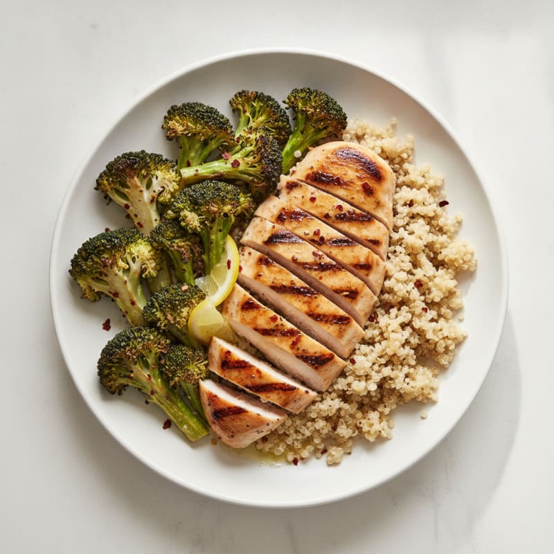 Grilled Chicken Breast with Quinoa and Roasted Broccoli