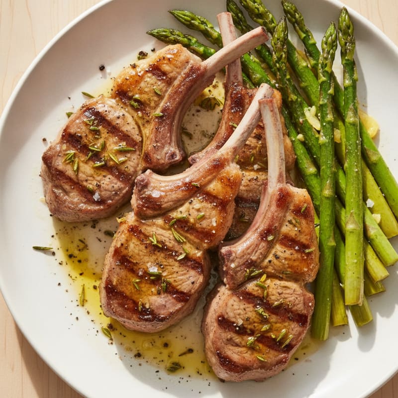 Herb-Marinated Grilled Lamb Chops with Asparagus