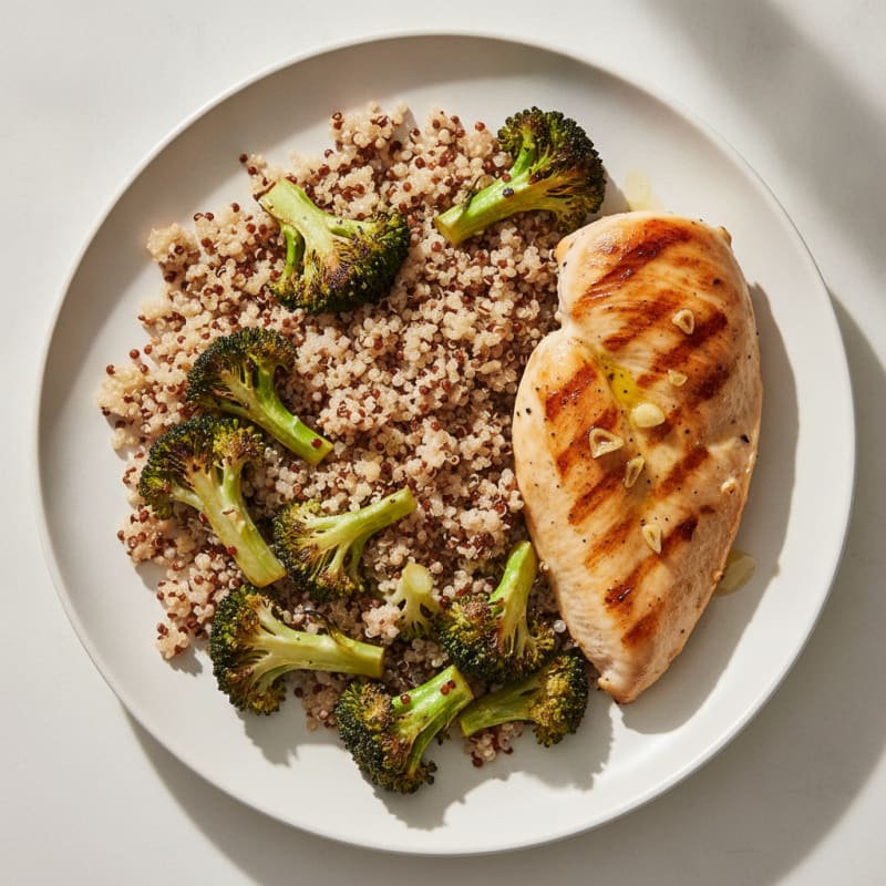 Grilled Chicken Breast with Roasted Broccoli and Quinoa