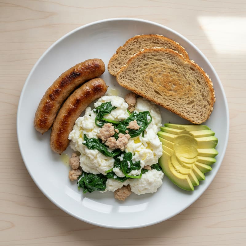 Egg White Spinach Scramble with Turkey Sausage