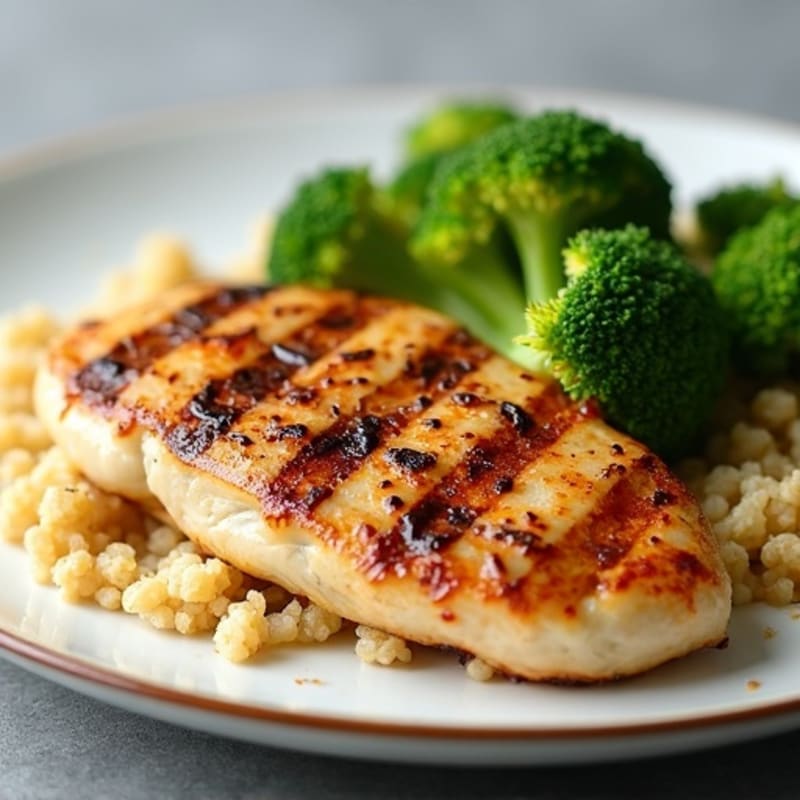 Grilled Chicken Filet with Roasted Broccoli and Quinoa