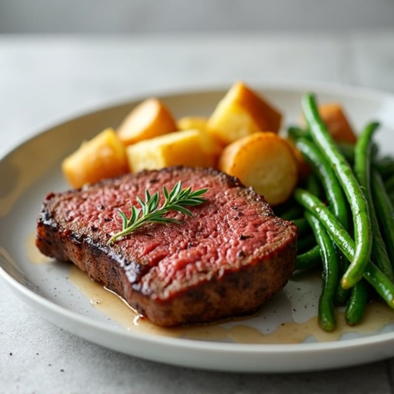 Seared Lean Beef with Roasted Potatoes and Green Beans