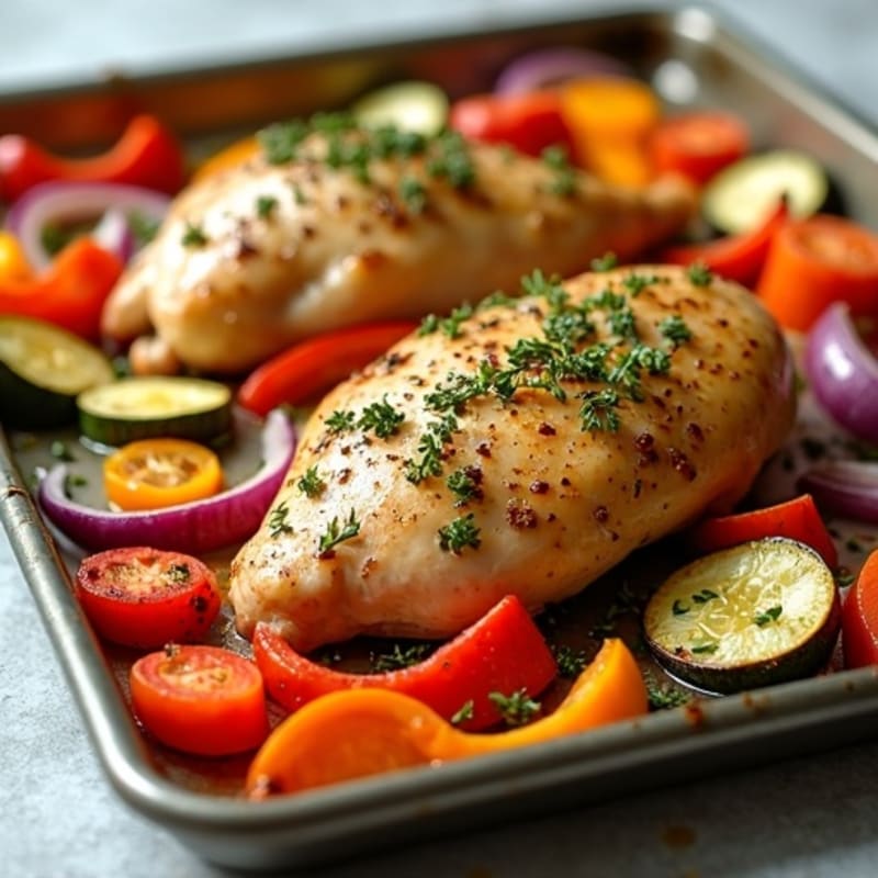 Sheet Pan Herb-Roasted Chicken with Rainbow Vegetables