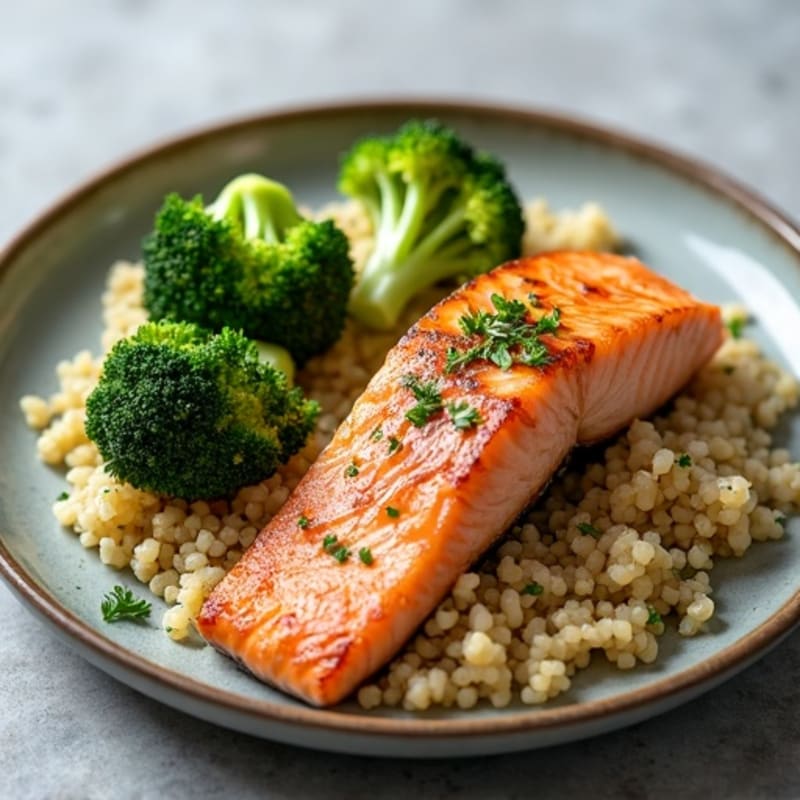 Seared Salmon with Roasted Broccoli and Quinoa