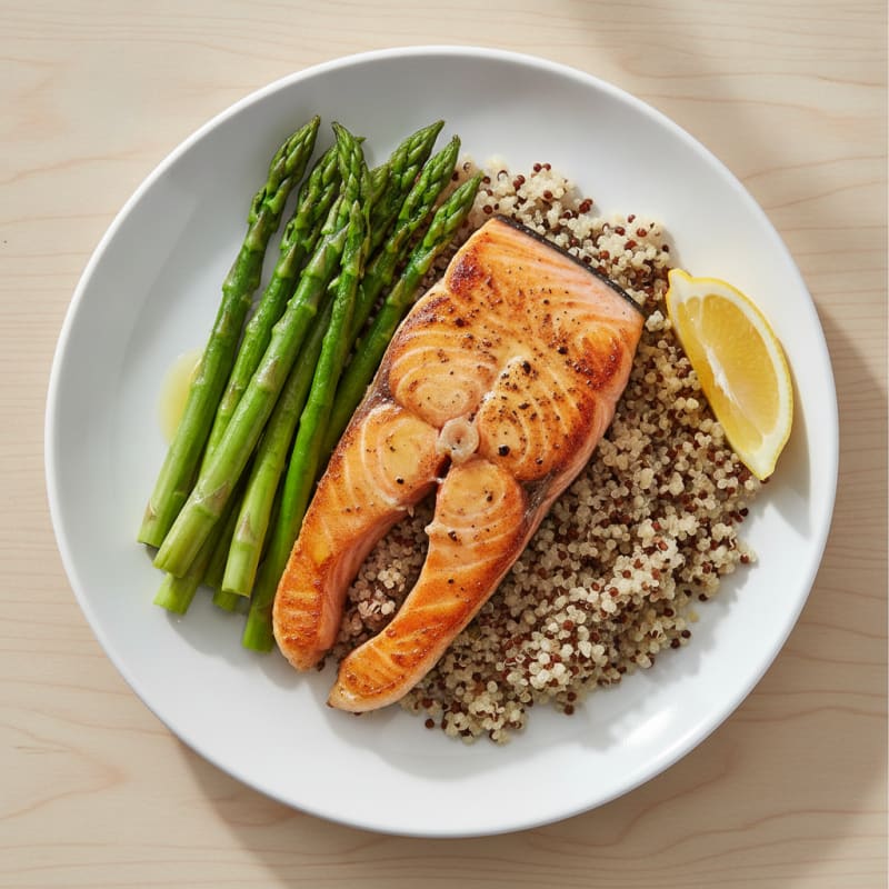 Seared Salmon with Steamed Asparagus and Quinoa