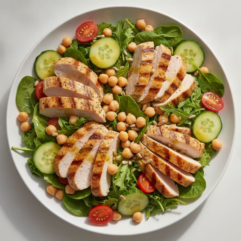 Grilled Turkey Breast Salad with Chickpeas and Mixed Greens
