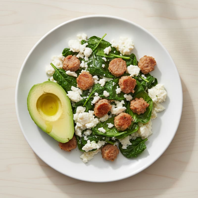 Egg White and Spinach Scramble with Turkey Sausage