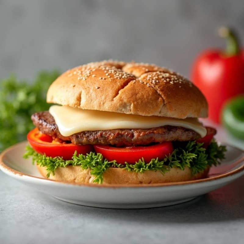 Lean Sirloin and Sautéed Bell Pepper Sandwich with Melted Provolone
