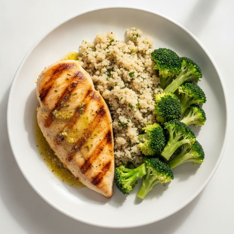 Grilled Chicken Breast with Quinoa and Steamed Broccoli