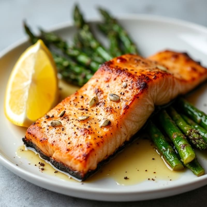 Crispy Pan-Seared Salmon with Roasted Asparagus