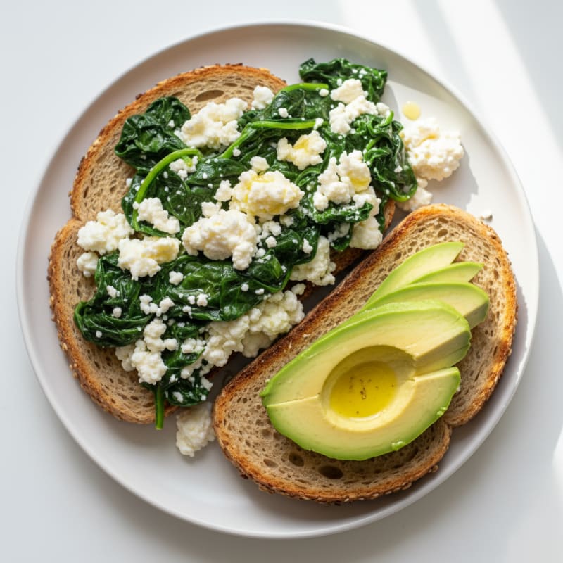 Egg White Scramble with Cottage Cheese and Sautéed Spinach