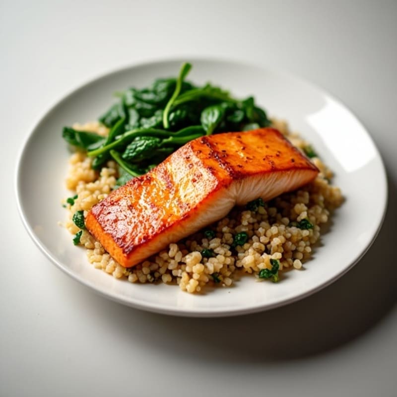 Seared Salmon Fillet with Quinoa Pilaf and Sautéed Spinach