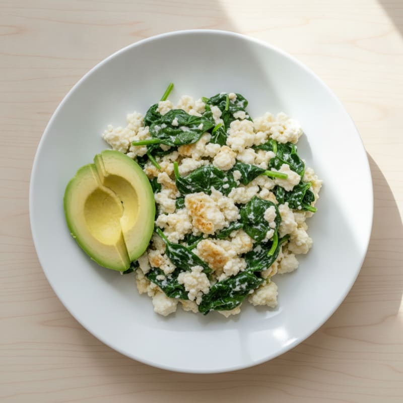 Egg White and Cottage Cheese Scramble with Sautéed Spinach