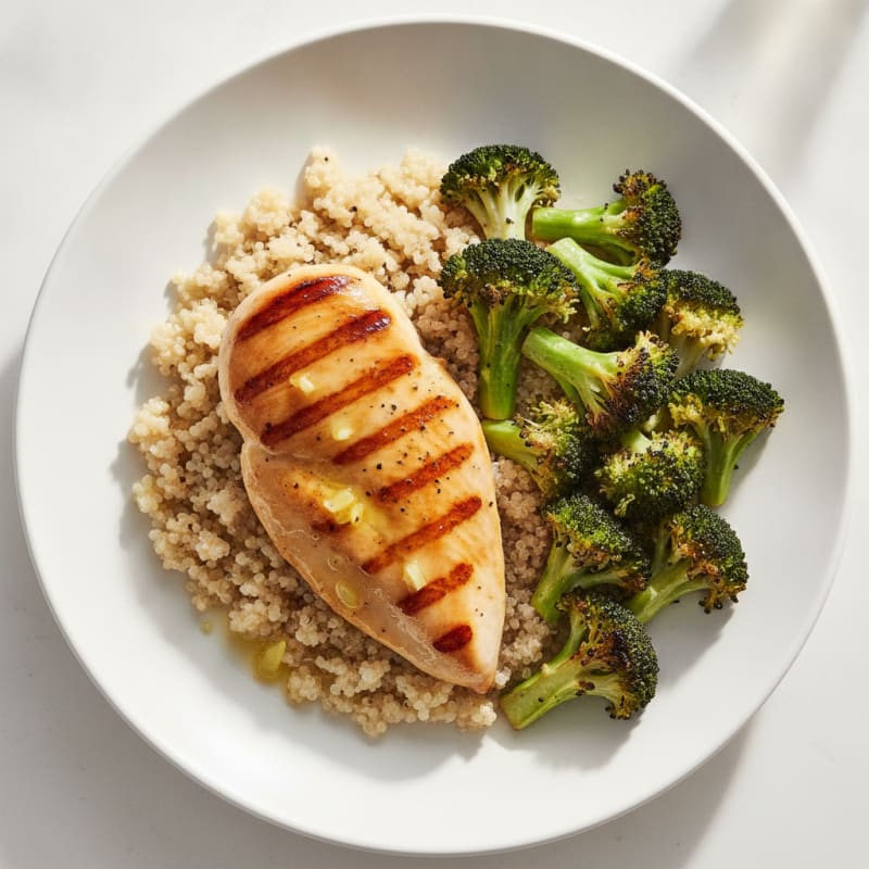 Grilled Chicken Breast with Quinoa and Roasted Broccoli