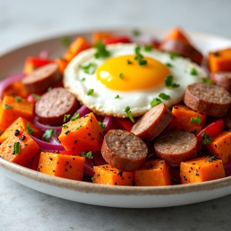 Herb-Roasted Sweet Potato and Turkey Sausage Hash